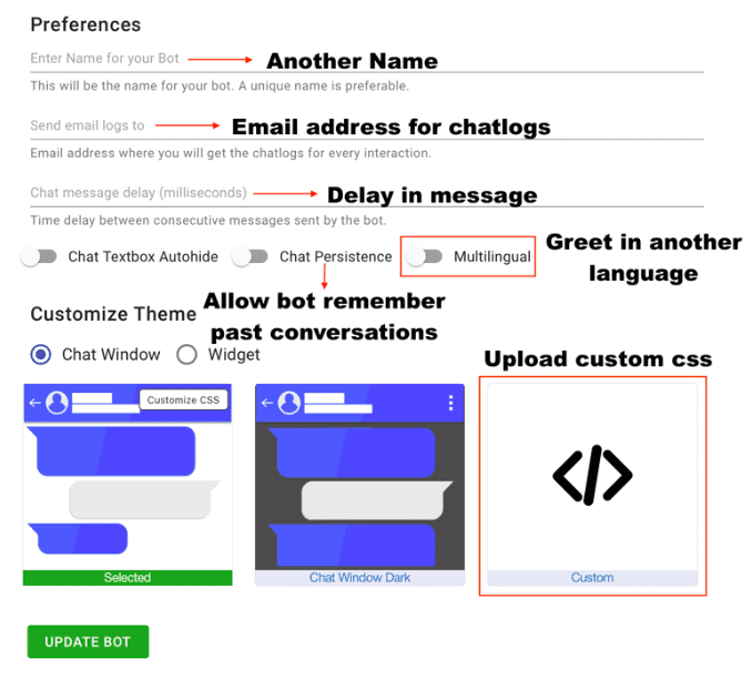 Preferences, Delay, Custom Email and Autohide